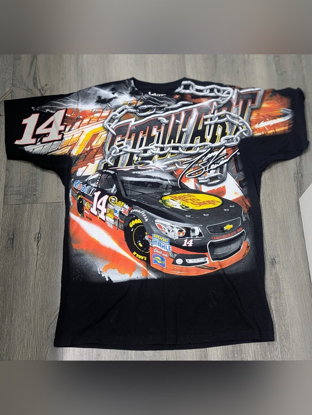 Chase Authentics Black Tee with Orange & Yellow Racing Car Graphic